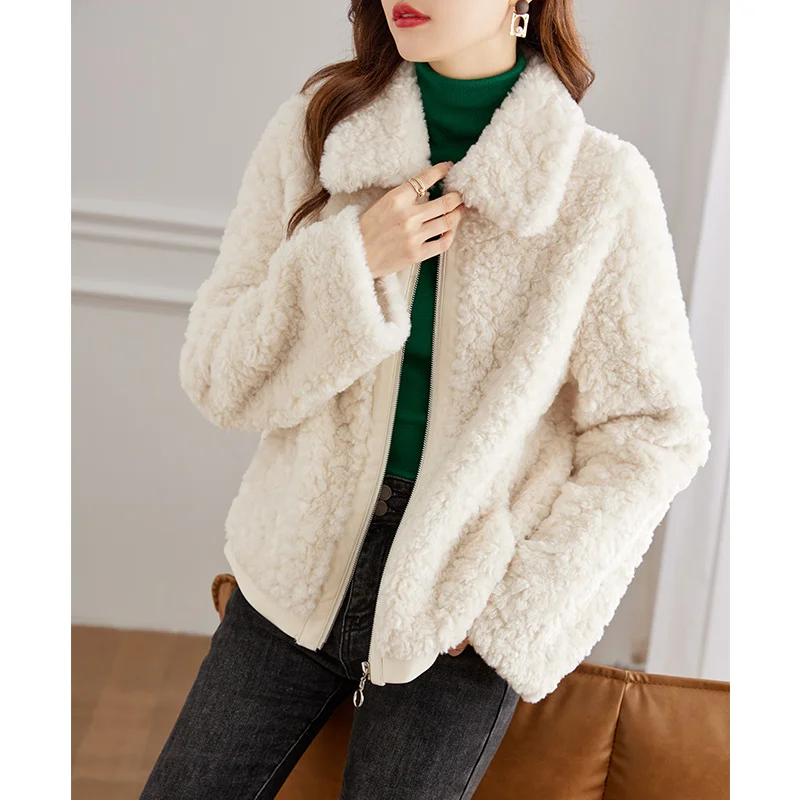 Vimly Winter Faux Lamb Fur Coat Short Jacket for Women 2022 Fashion Vintage Warm Long Sleeve Zipper Female Clothing 50562