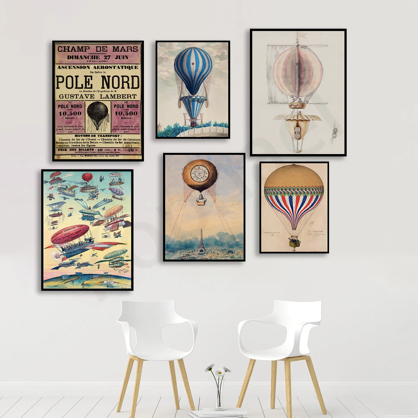 Самолет с воздушным шаром. Париж Винтаж Настенное Искусство. Подарок пилоту.