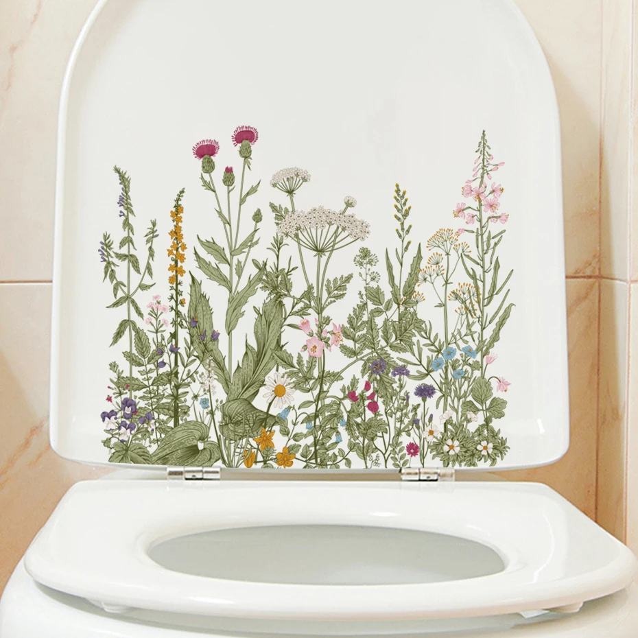 

Green Leaves Floral Stickers Toilet Sticker for Bathroom Wall Stickers Home Decorative Furniture for Living Room Vinyl Posters