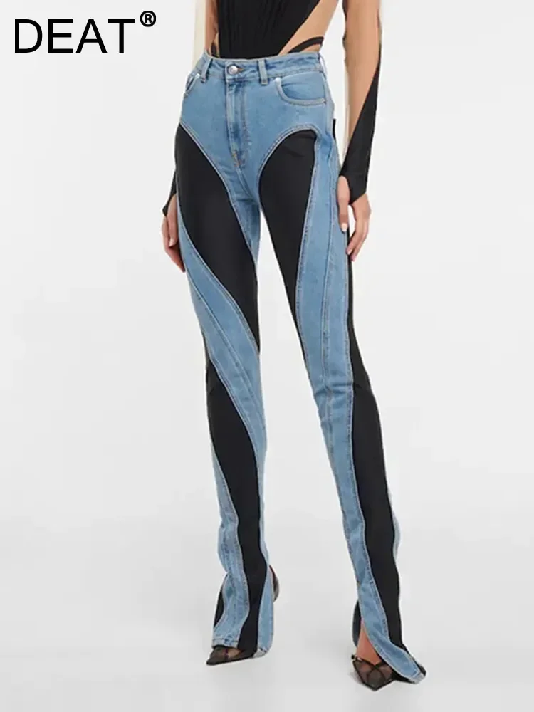 

Fashion Women's Jeans Slim Deconstruct Panelled Patchwork High Waist Split Blue Long Denim Pants Autumn 2023 New 1DF2575