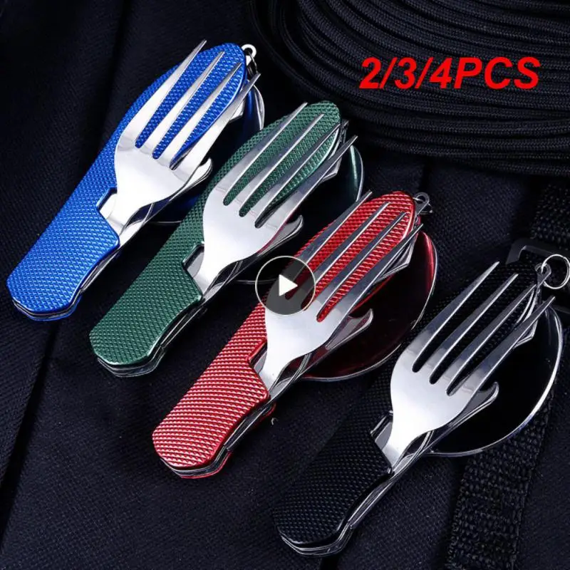 

2/3/4PCS Eating Flatware Tableware Detachable Camping Utensils Travel Utensil Multifunction Stainless Steel Foldable Knife Fork