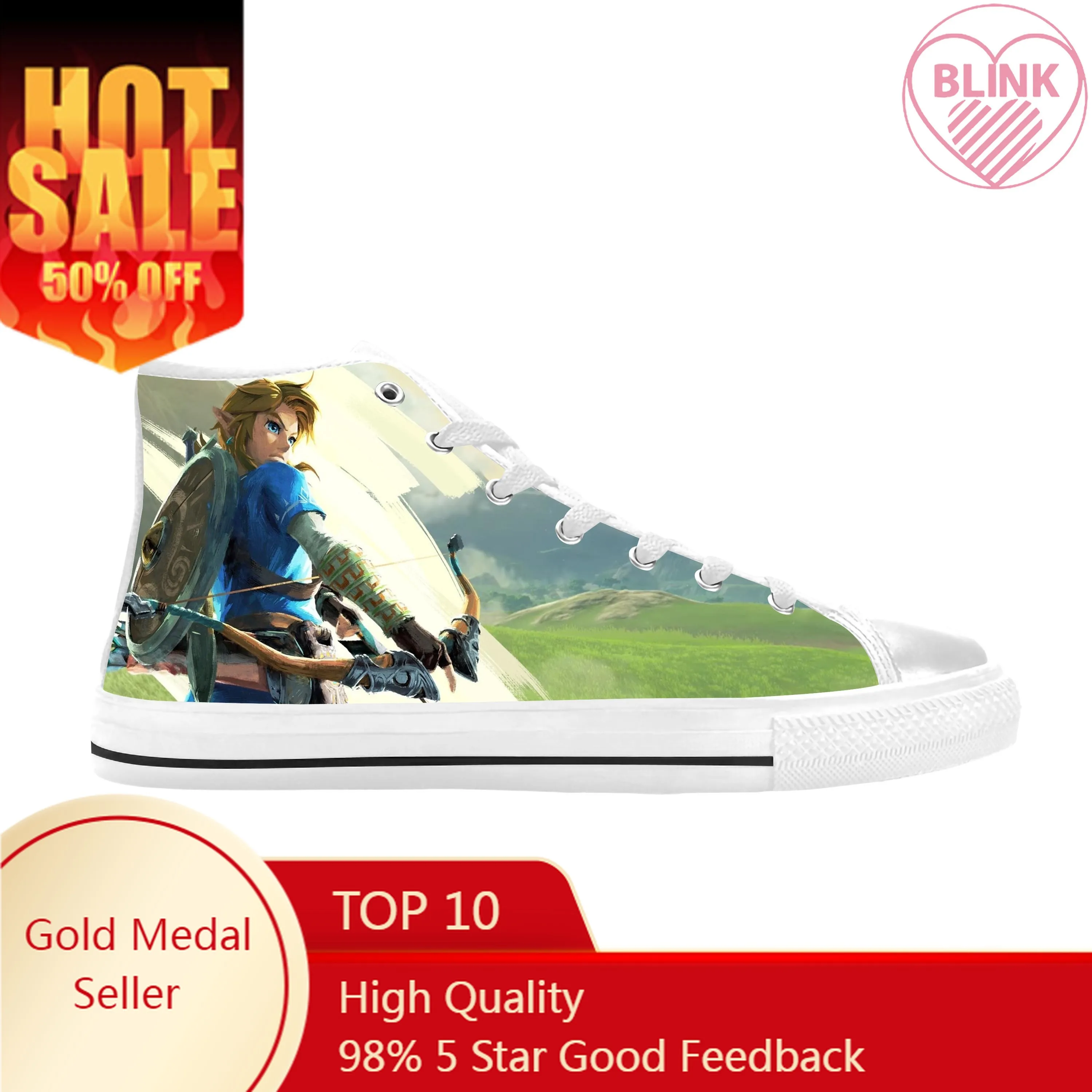 

Zeldas Japanese Game Cartoon Anime Manga Legend Casual Cloth Shoes High Top Comfortable Breathable 3D Print Men Women Sneakers