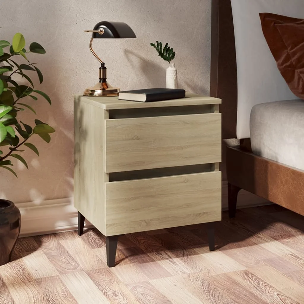

2 pcs Bedside Cabinet with Metal Legs, Chipboard Nightstands, Side Table, Bedrooms Furniture Sonoma Oak 40x35x50 cm