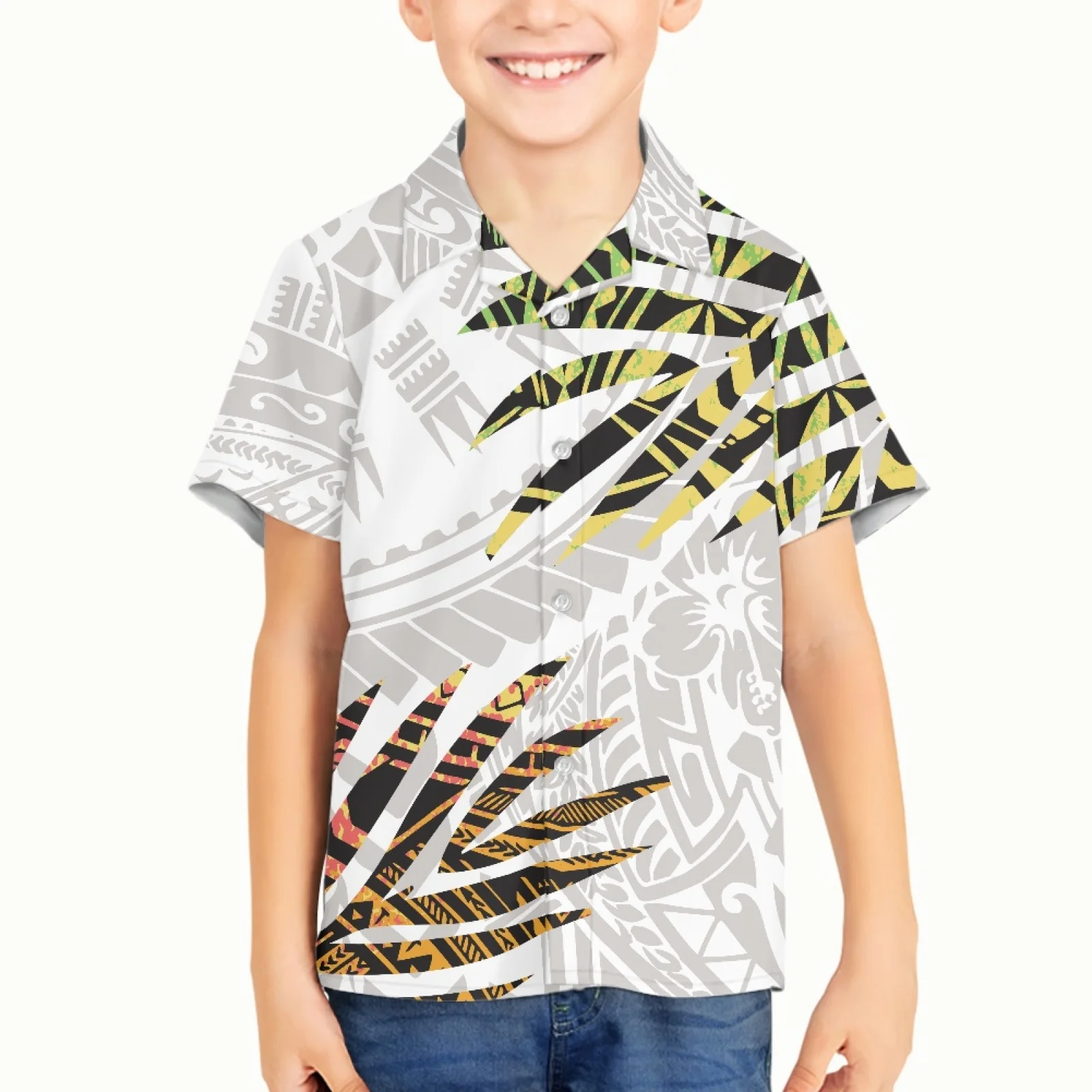 

Kid Boy Polynesian Tribal Pohnpei Totem Tattoo Prints Baby Boys Shirts School Blouse Cardigan Shirt For Toddler Children Tops