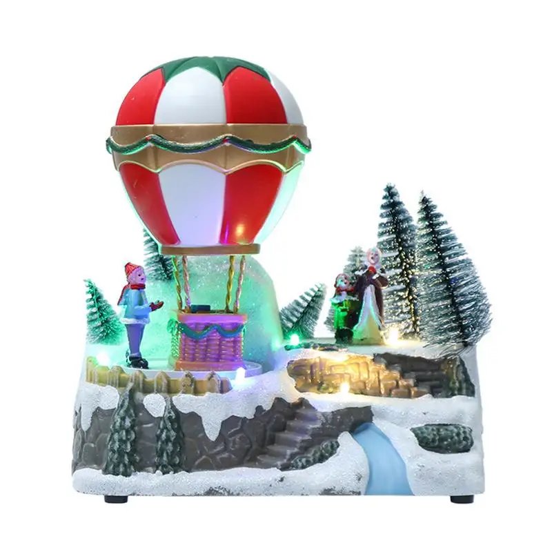 

Christmas Village Music Snow Village House With Rotating Lighted Tropical Balloons USB Powered Bright Holiday Decoration