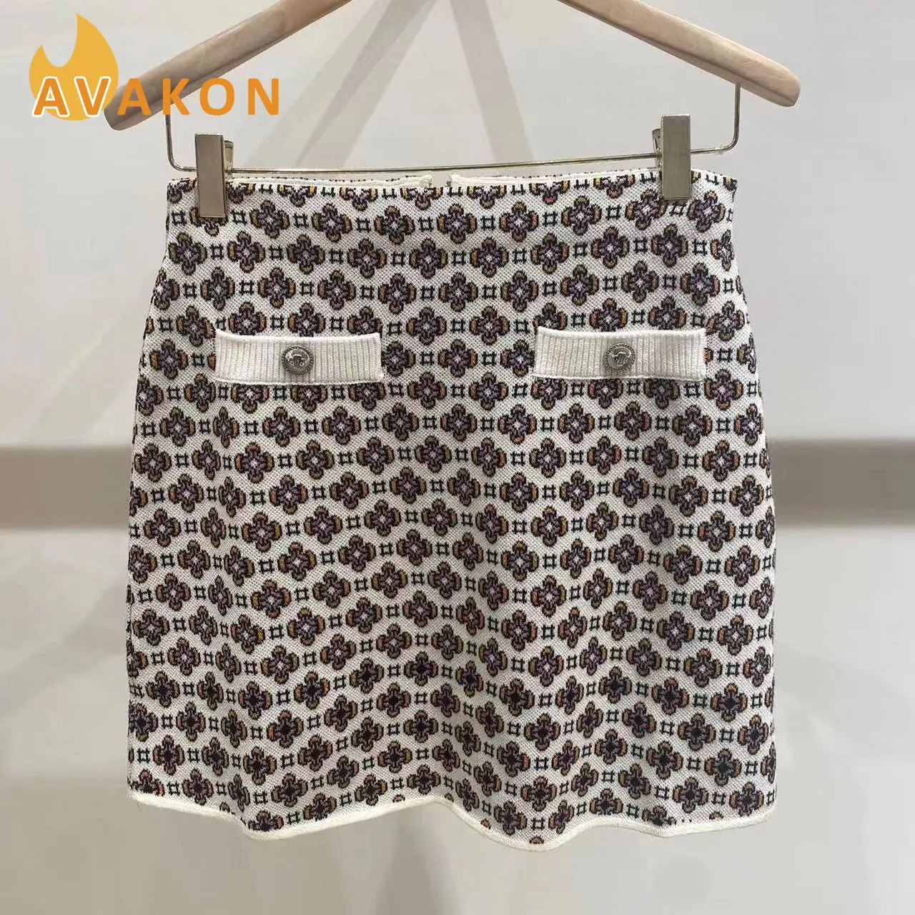 Женская трикотажная юбка на молнии с цветочным принтом и пуговицами - купить по