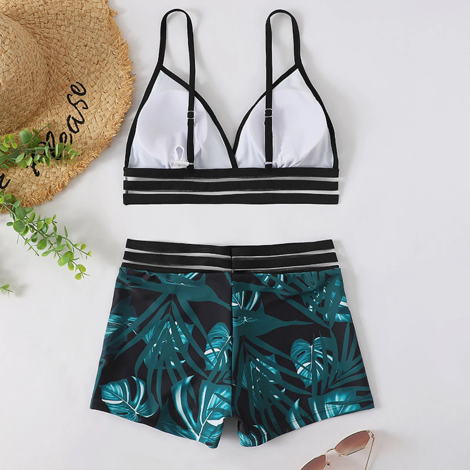 

Women Color 2pack Tropical Print Halter Bikini Swimsuit Split Push Up Two Piece Beachwear Swimwear