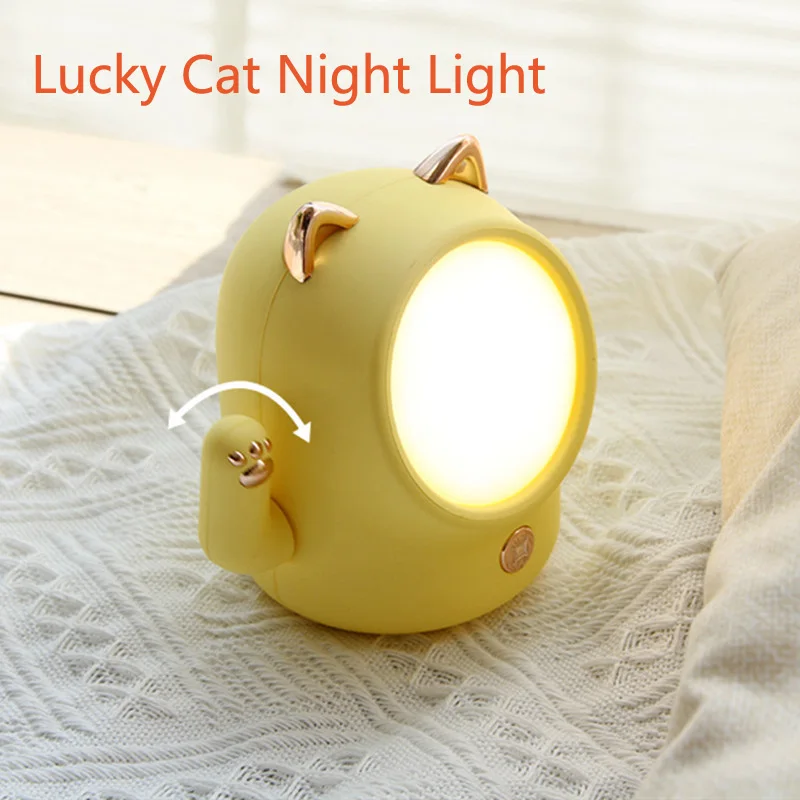 Lucky Cat Night Light Rechargeable LED Stepless Dimming Touch Night Lights Baby Feeding Bedroom Bedside Table Lamp Children Gift