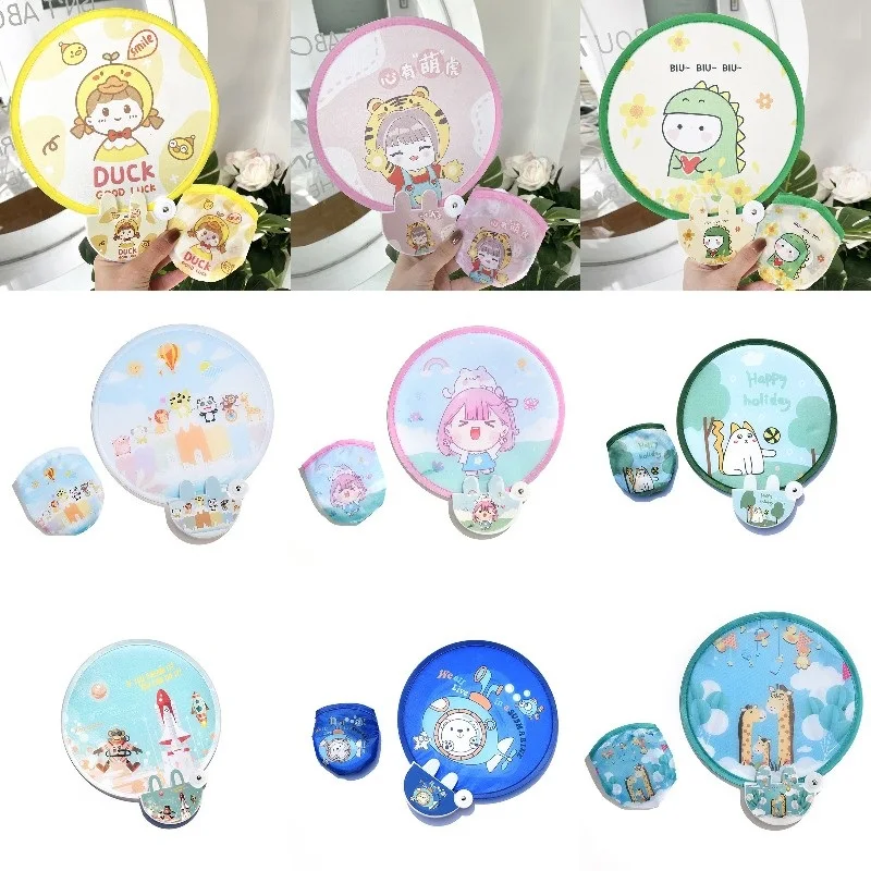 

Portable Folding Fan With Handle Cartoon Mini Fan Women Summer Round Fan Gifts Creative Party Gift Summer Cooling