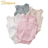 soft summer baby romper newborn jumpsuit cotton yarn sleeveless muslin toddler jumpsuits kids boy girl clothes infant clothing