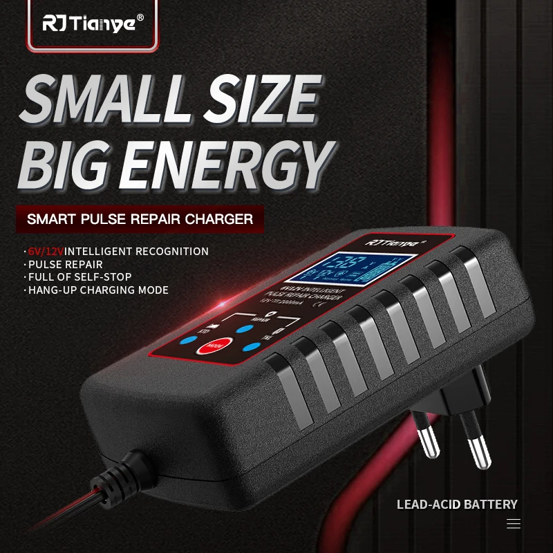 

12V 6V Motorcycle Toy Car Battery Charger Super Mini Lead Acid Battery Charger 2A Full Automatic Charging Puls Repair