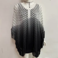 2022 spring hanging dyed shawl tassels on four sides gradient color wavy pattern loose large knitted hollow pullover white