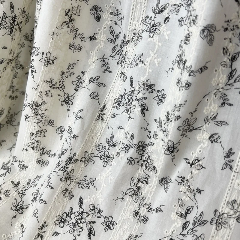 Пасторальное черное цветочное саржевое хлопковое кружево с вышивкой для