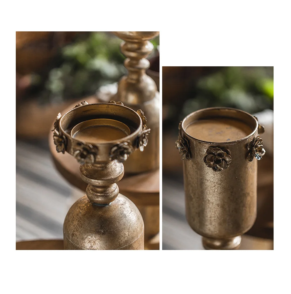 Винтажный Золотой металлический столбик подсвечники декор цилиндр ретро латунь