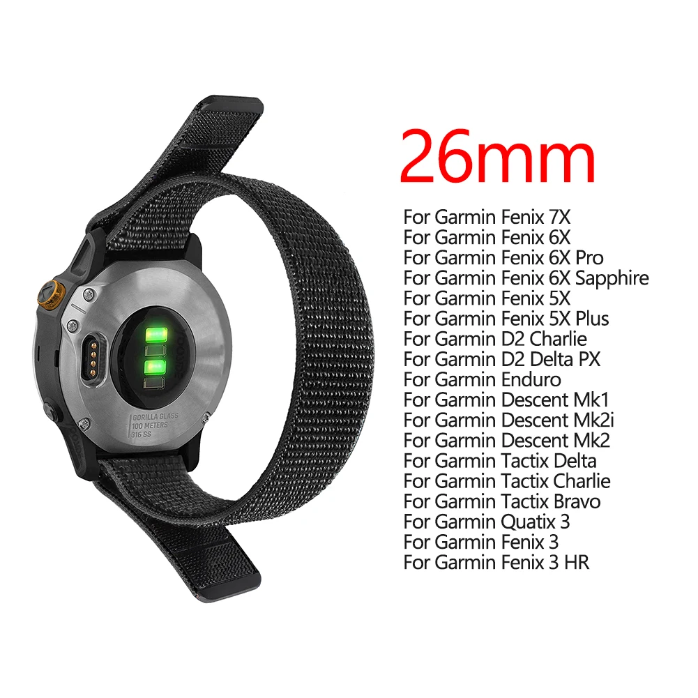 Ремешок нейлоновый для наручных часов Garmin Fenix 7X 6X Pro 7 7S 6 6S 5X 55S Plus/CAME 2 Plus