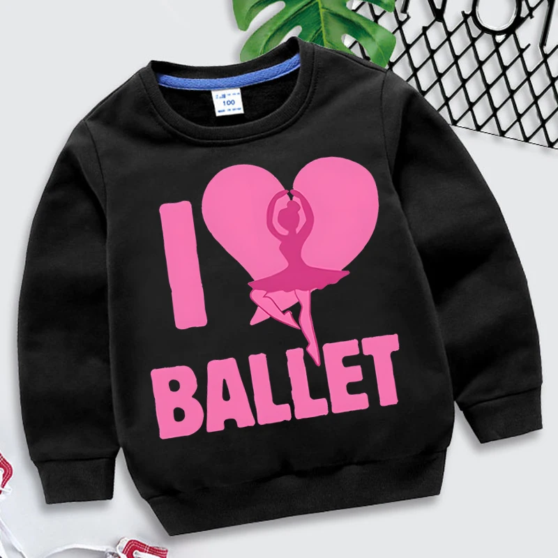 

Детская одежда с надписью «I Love Ballet», черная толстовка с рисунком для девочек, толстовка с капюшоном в стиле Харадзюку, Y2k