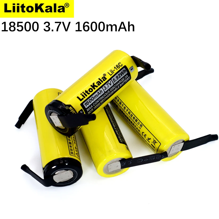 

New LiitoKala Lii-16C 18500 1600mAh 3.7V Recarregavel Lithium Lon Battery For LED Flashlight+DIY Nickel