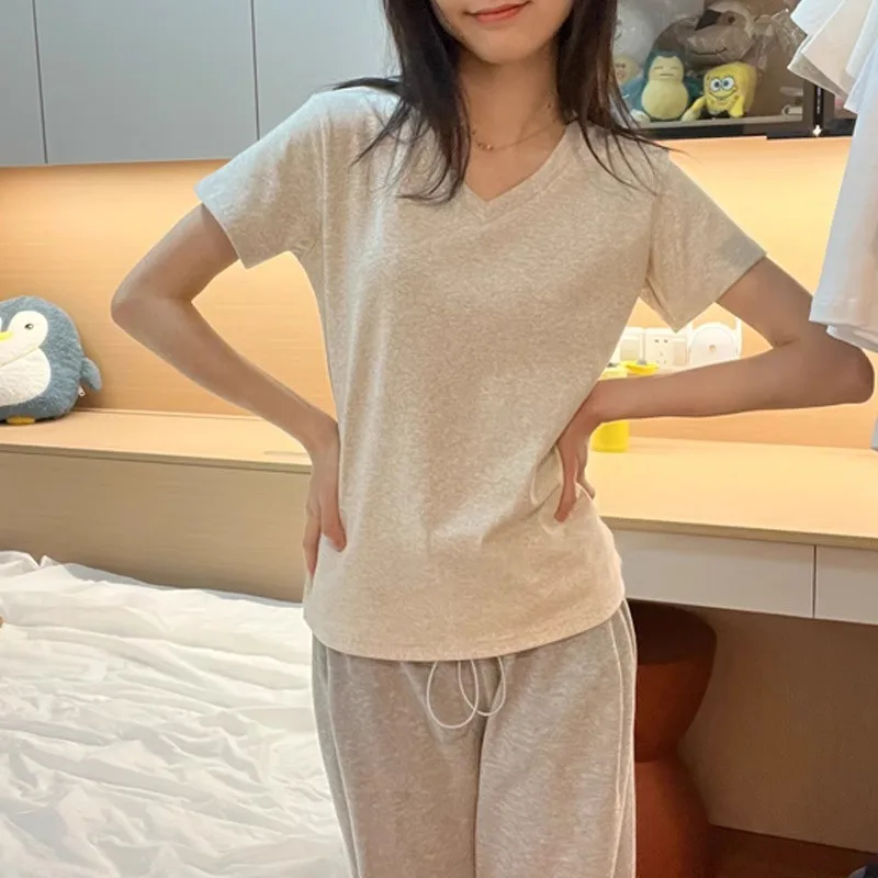 Футболка Gyaru женская с V-образным вырезом облегающий короткий базовый хлопковый