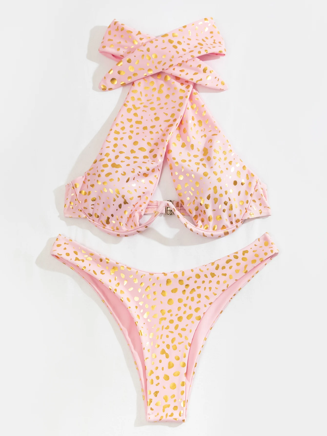 

Swimwear for Women Bikinis Set Spots Print Underwire Halter Neck Push Up Padded Bikini Bra + Panties 2 Pieces New