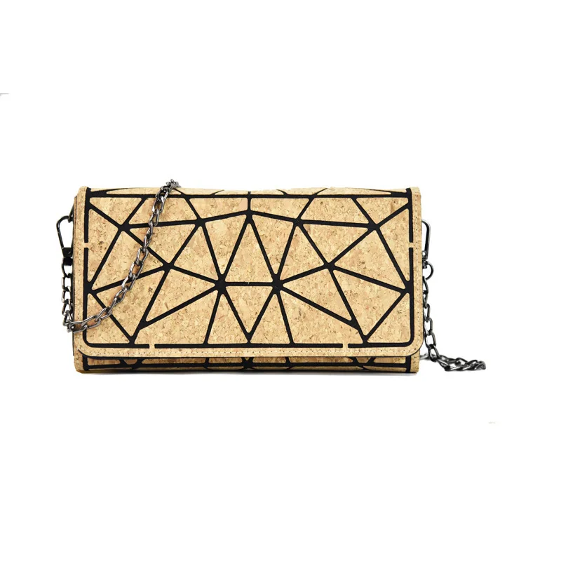 New Crossbody Bags for Women Shoulder Bag Geometric Bark Cork Two-fold Chain Small Handbag Coin Purse Rhombus Phone Pocket