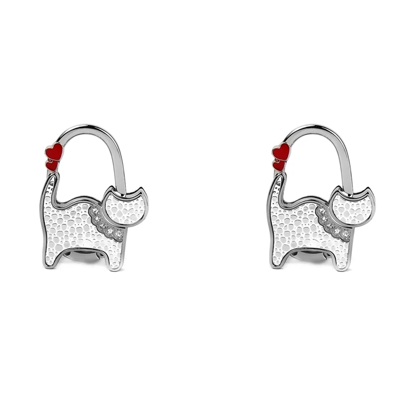 

2X Bag Holder Foldable Handbag Hook Cat Shaped (Silver Point And White)