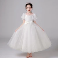 girls and children show evening dress bubble sleeve princess dress white host pompous gauze skirt girls piano performance dress