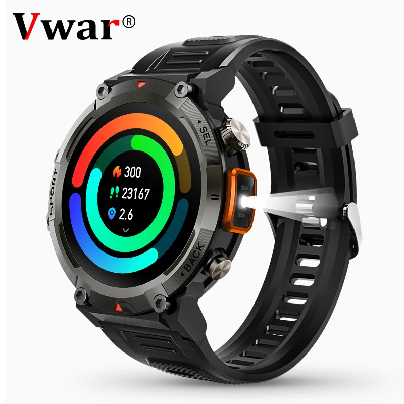 Smart Watch Men With Flashlight Outdoor Sport Fitness Bracelet Blood Pressure Clock IP67 Waterproof Smartwatch for Android IOS