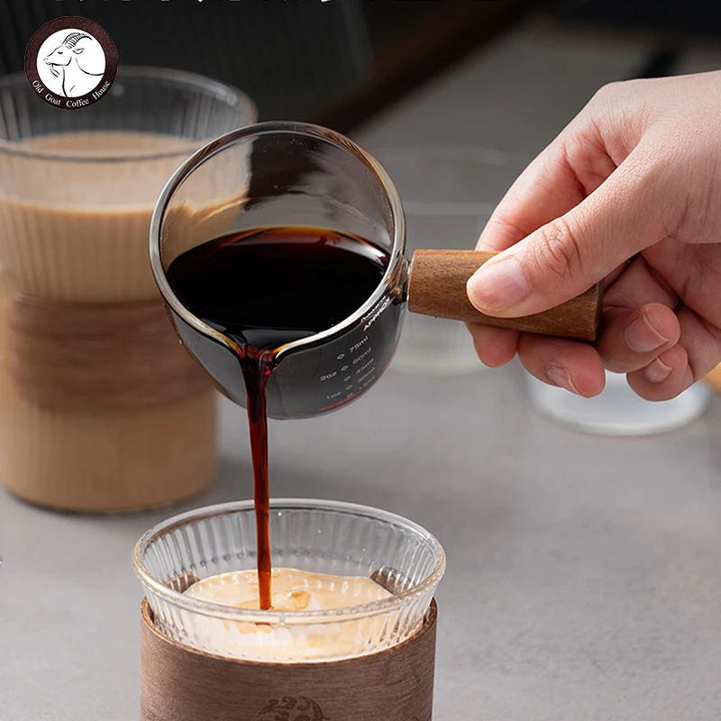 

Japanese Style Glass Wooden Handle Small Milk Cup Espresso Latte Italian Coffee Small Measuring Cup Small Milk Pot Milk Jug