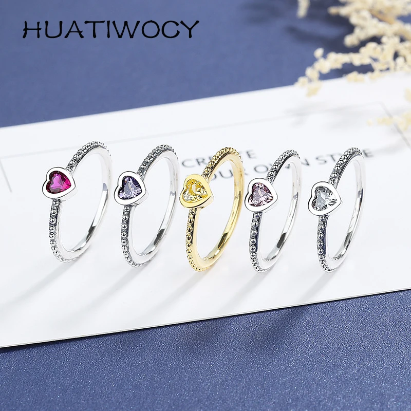 

HUATIWOCY Heart Shape Ring 925 Silver Jewelry with Zircon Gemstone Accessories for Women Wedding Engagement Promise Party Gift