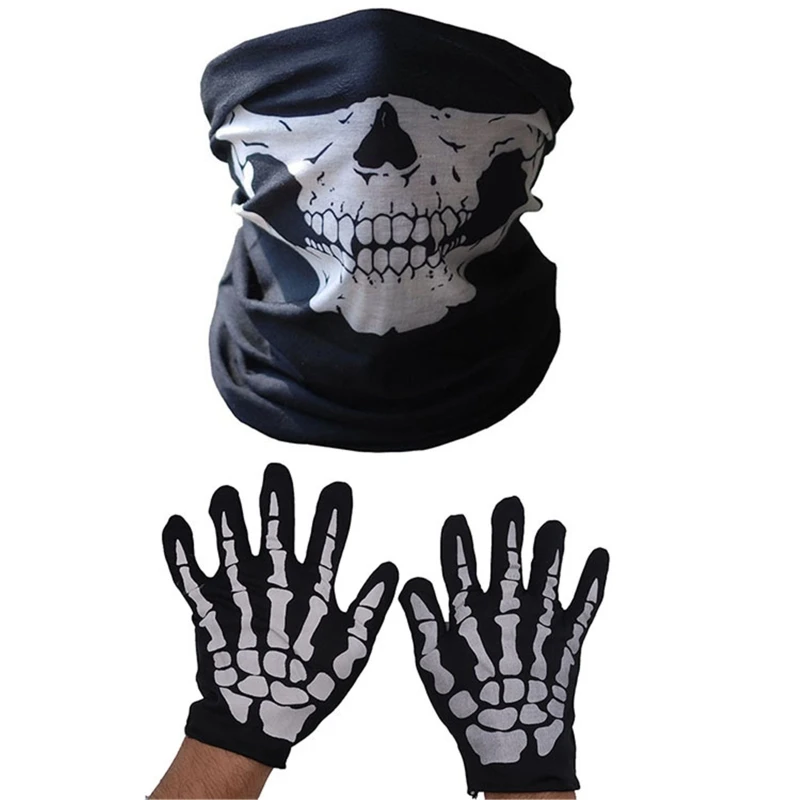 

Skull Print Bandana Gloves Set Skull Gloves Bandana Neckerchief Sports Bandana