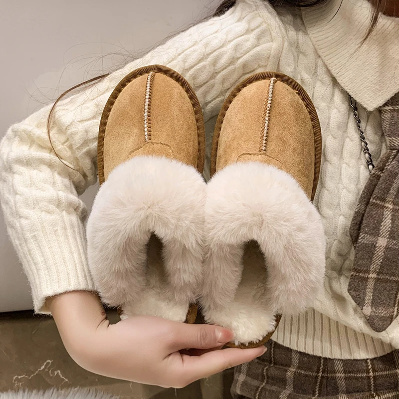 

Low Shoes Plush Slippers For Adults Flock Luxury Slides Cover Toe Winter Footwear Slipers Women Platform Fur Designer Flat 2022