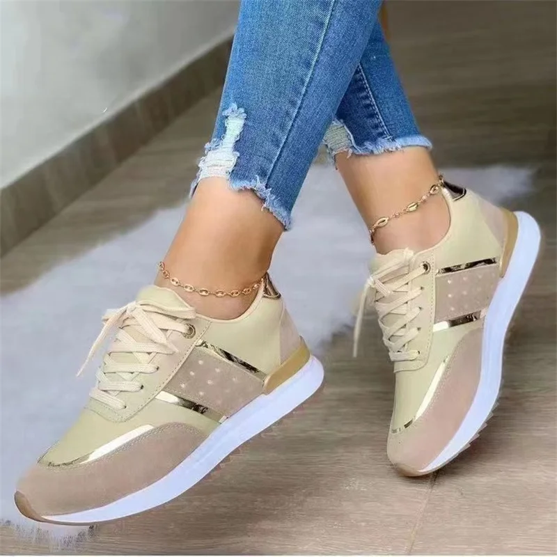 2023 Women Sneakers Platform Shoes Leather Patchwork Casual Sport Shoes Ladies Outdoor Running Vulcanized Shoes Zapatillas Mujer