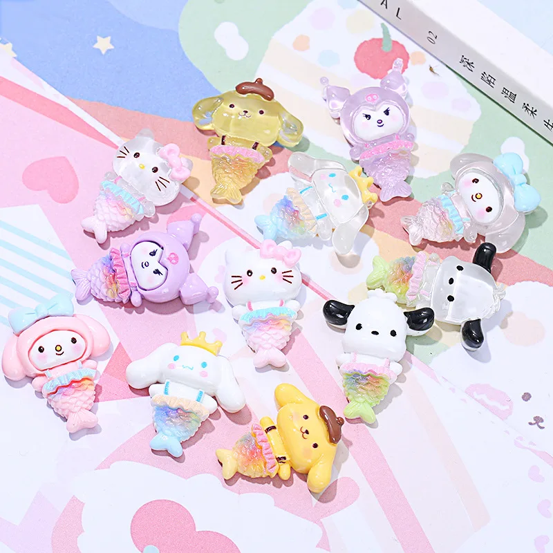 

10Pcs Sanrio Kawaii Kuromi Cinnamoroll Diy Accessories Cute Cartoon Hello Kitty Pompompurin Phone Shell Patches Cream Glue Resin