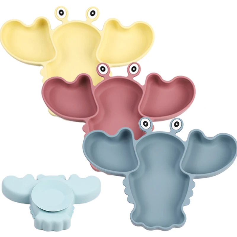 

BPA Free Silicone Baby Suction Plate Children Dishes Baby Feeding Bowl Cute Crayfish Shape Plate Silicone Toddler Tableware