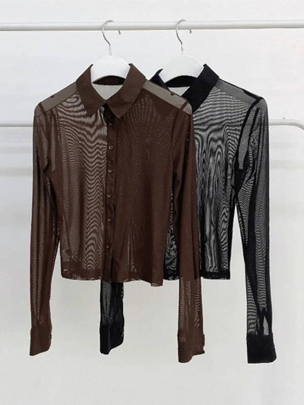 Женская приталенная рубашка с отложным воротником длинным рукавом и защитой от