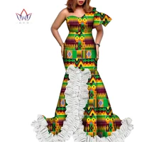 bintarealwax african dresses vintage plus size clothing for women elegant africa wax print strapless floor length dress wy1700