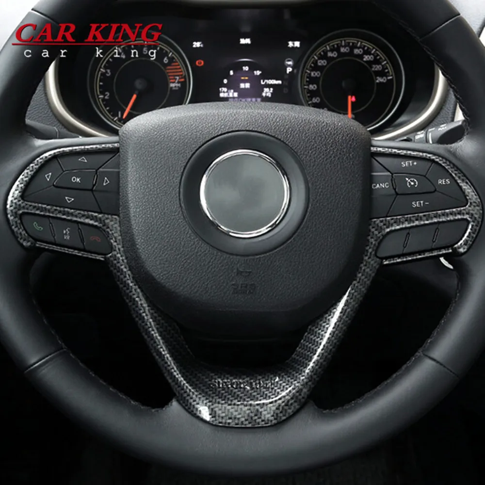 For Jeep Cherokee KL 2014 2015 2016 2017 2018 ABS Carbon Fiber Accessories Car Steering wheel Button frame Panel Cover Trim 1pcs