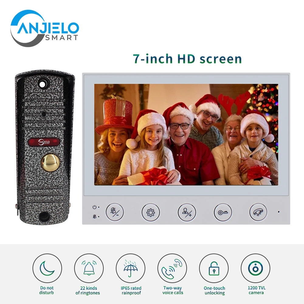 Anjielosmart 4-Wire Video Intercom for Home Handsfree Dual-Way Doorbell Intercom System Night Vision Video Doorbell Videoportero