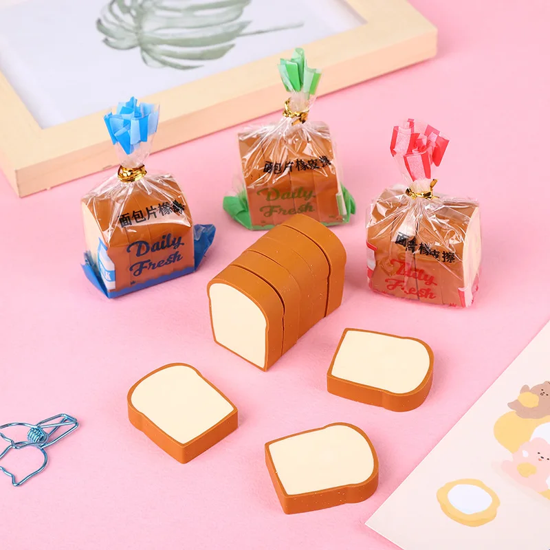 

Creative Cartoon Toast Bread Eraser Easy To Wipe Without Leaving Marks Student Supplies Children's Prizes Four In One Bag