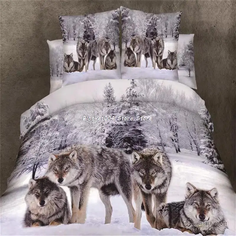 

3d snow wolf king/queen/twin size 3/4pcs bedding set of duvet/doona cover bed sheet pillow cases bed linen set