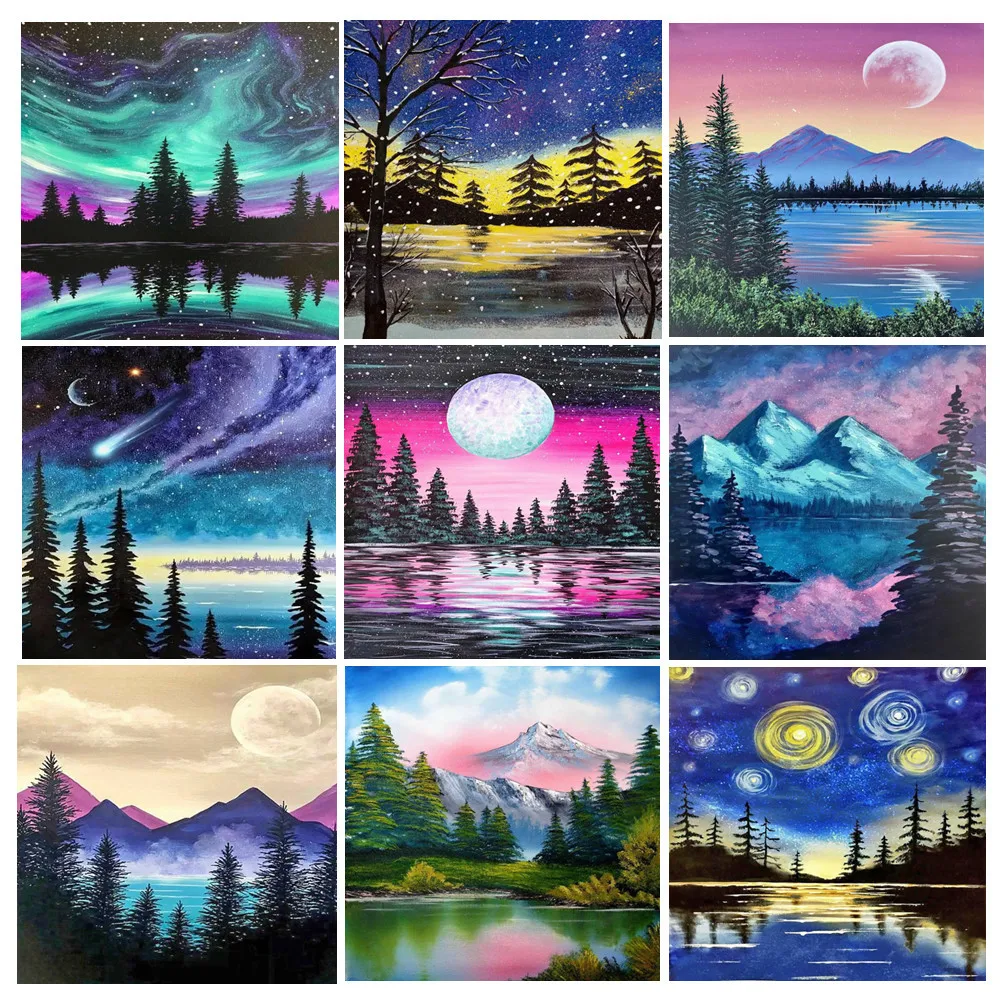 

5D Diamond Painting Starry Sky Landscape Cross Stitch Kit Full Round Diamond Embroidery Scenery Mosaic DIY Rhinestone Home Decor