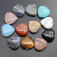 fashion natural stone heart necklace pendants turquoise fluorite crystal reiki charms jewelry accessories making wholesale 10pcs