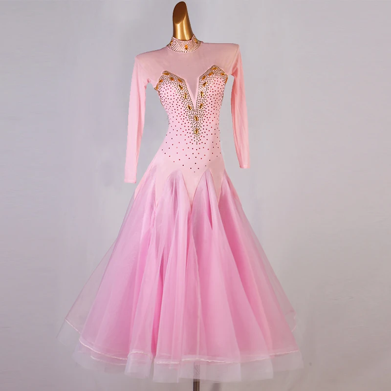Платье для бальных танцев розовое черное национальный стандарт женские костюмы