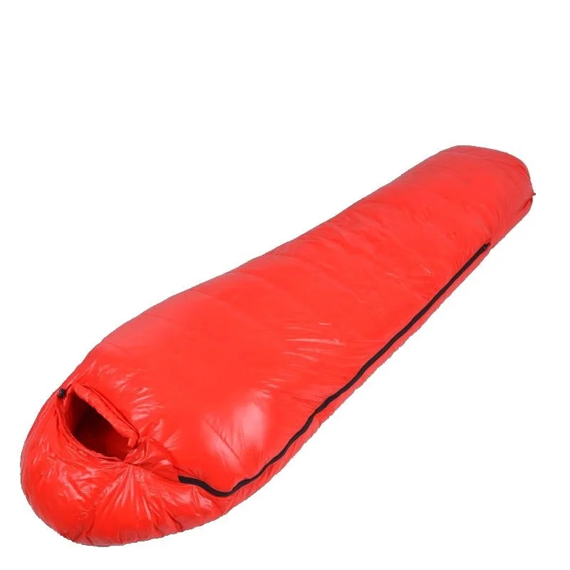 Кемпинговый теплый спальный мешок на утином пуху красный для взрослых