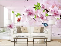 3d photo wallpaper on the wall pink peach blossom butterfly space corridor bedroom home decoration wallpaper for wall in rolls