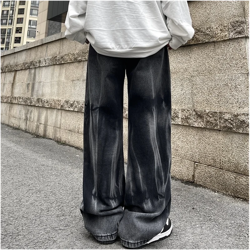 Streetwear Men 2022 New Pattern Recreational Grey Gradient Tie-dyed Pants Straight Cylinder Comfortable Loose Jeans Autumn Women