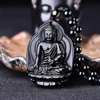 natural obsidian hand carved pharmacist buddha jade pendant fashion jewelry mens and womens guanyin bodhisattva necklace gift
