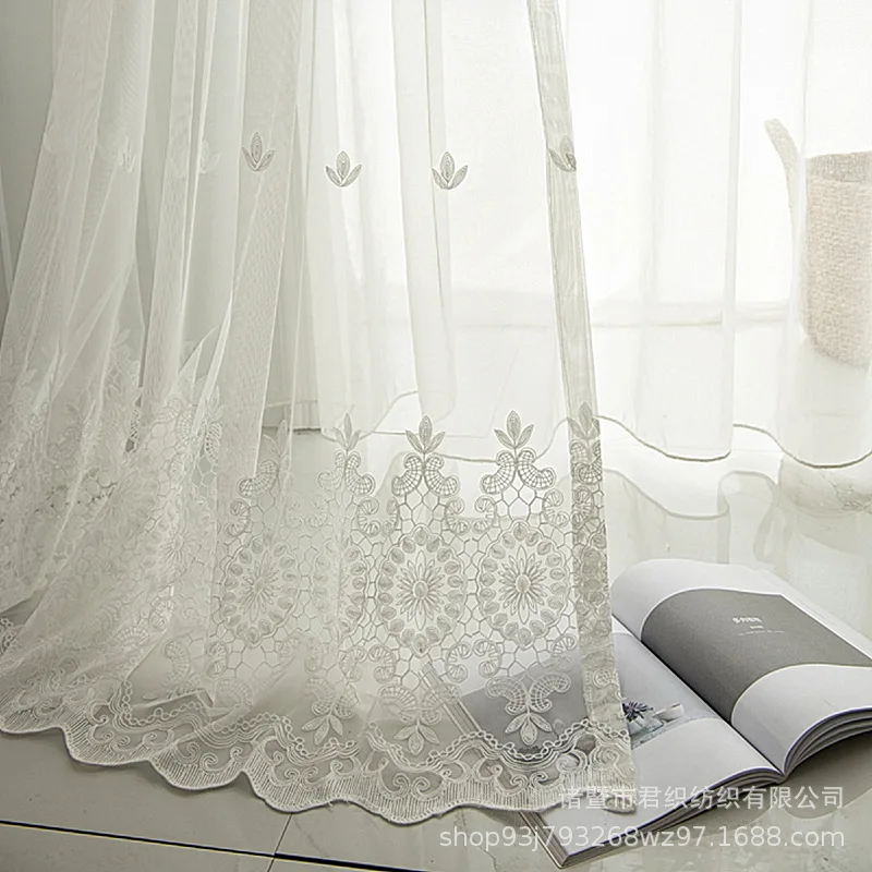 

Modern Embroidered White Yarn Custom-made Translucent Partition Tulle for Living Dining Room Bedroom Tulle Window Screen