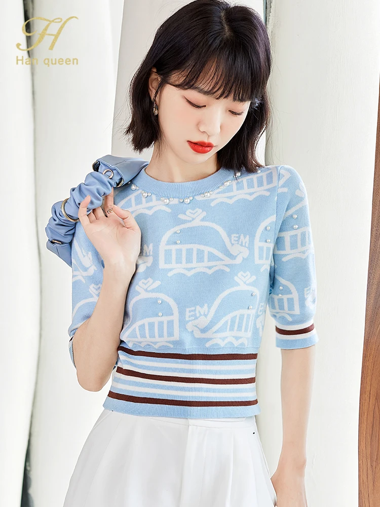 

Женская рубашка с бусинами H Han Queen, осенняя элегантная повседневная винтажная рубашка в Корейском стиле, простая офисная одежда, рабочий Топ