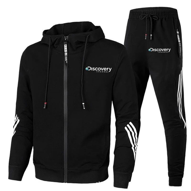 Autumn Men's Discovery Brand Printed Tracksuit Suit Man Zipper Hoodie+Pants 2 Piece Set Casual Gym Fitness Jogging Sportswear